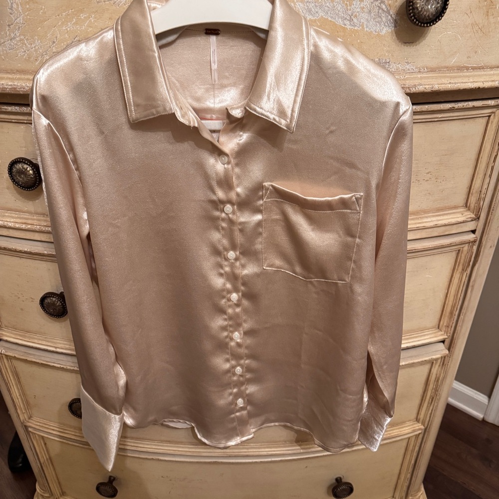 Free People Shimmering Champagne Blouse